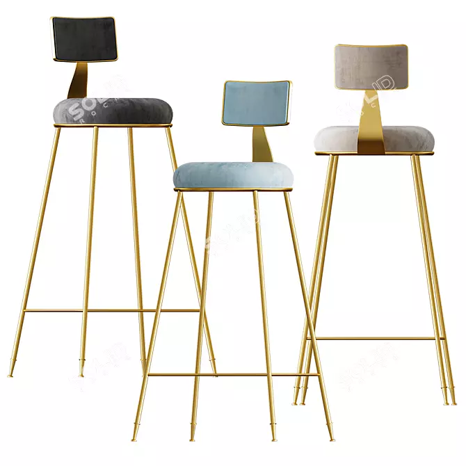 Nordic Iron Bar Stool: Sleek and Stylish 3D model image 3