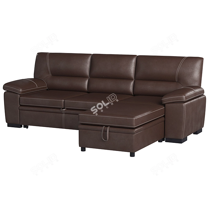 Title: Luxurious Brown Leather Sectional 3D model image 1