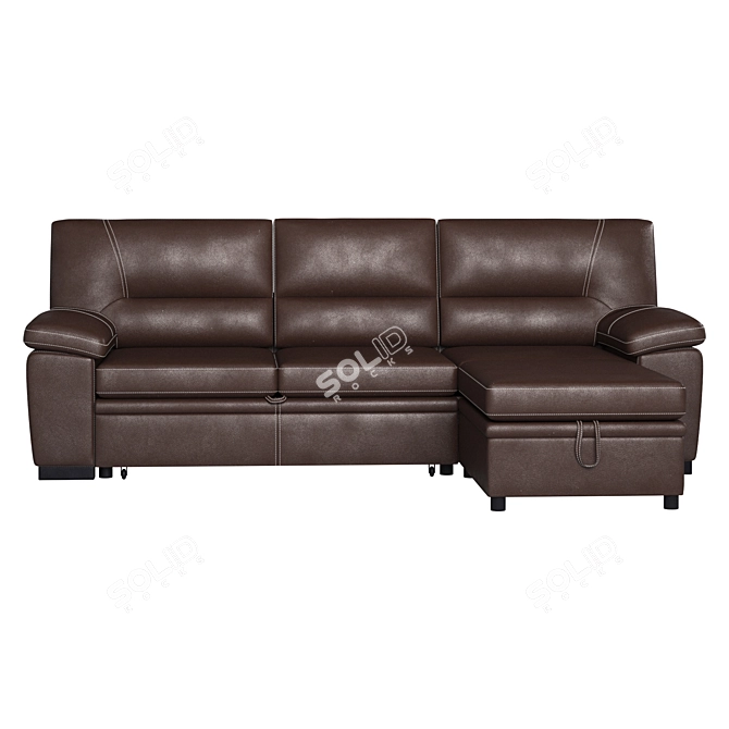 Title: Luxurious Brown Leather Sectional 3D model image 2
