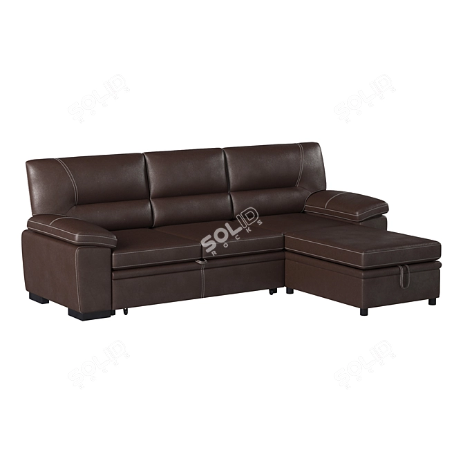 Title: Luxurious Brown Leather Sectional 3D model image 3