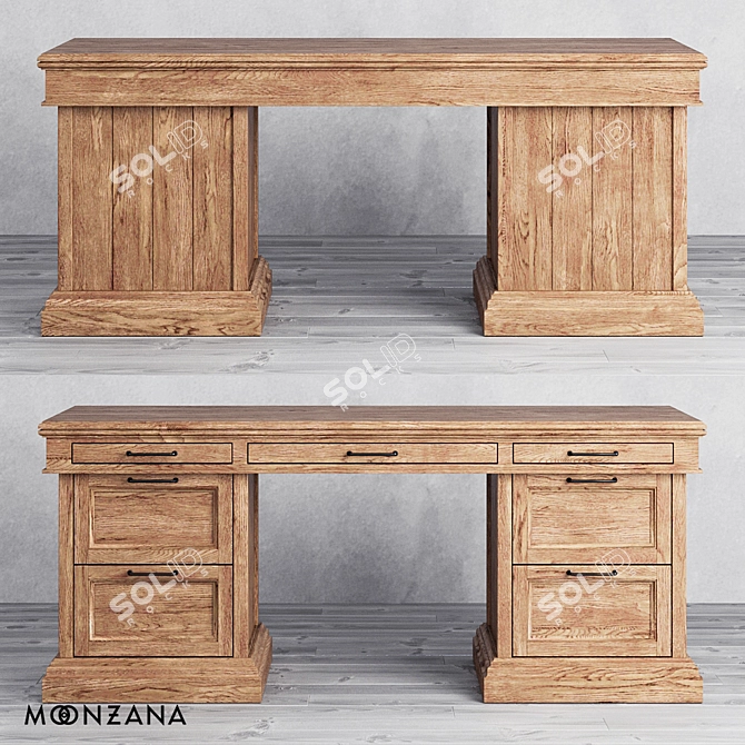 Moonzana OM Desk Replica: Elegant Oak Wood Writing Table 3D model image 2