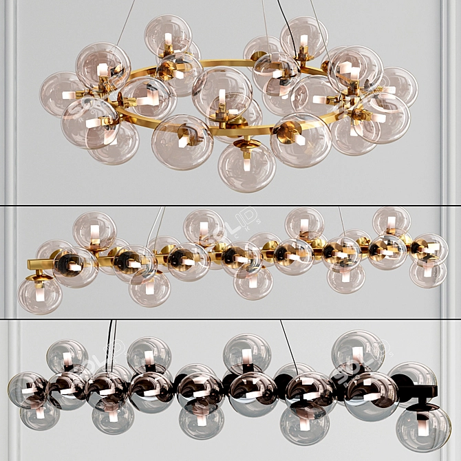 Elegant Gold Glass Pendant Light Set 3D model image 1