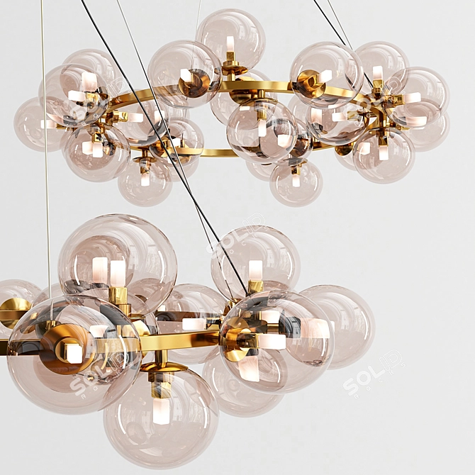 Elegant Gold Glass Pendant Light Set 3D model image 2