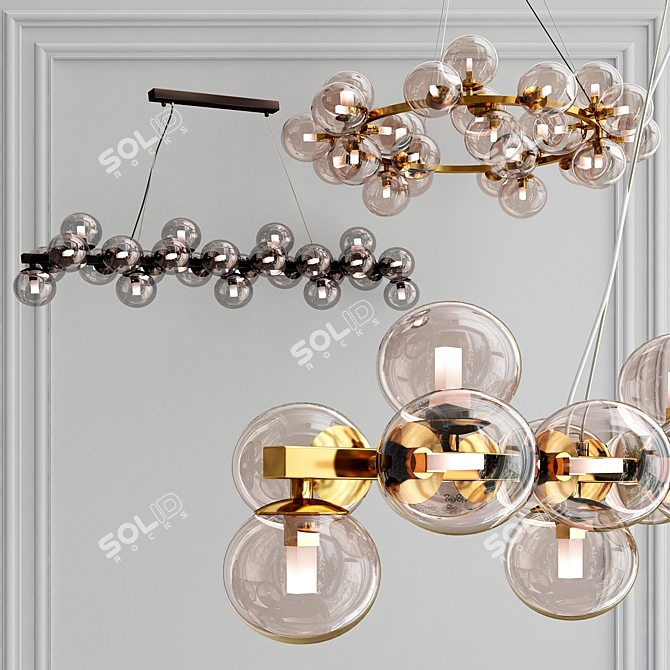 Elegant Gold Glass Pendant Light Set 3D model image 4