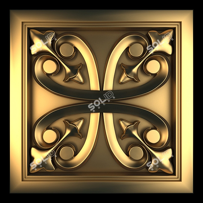 Elegant Gypsum Gold Wall Panel 3D model image 2