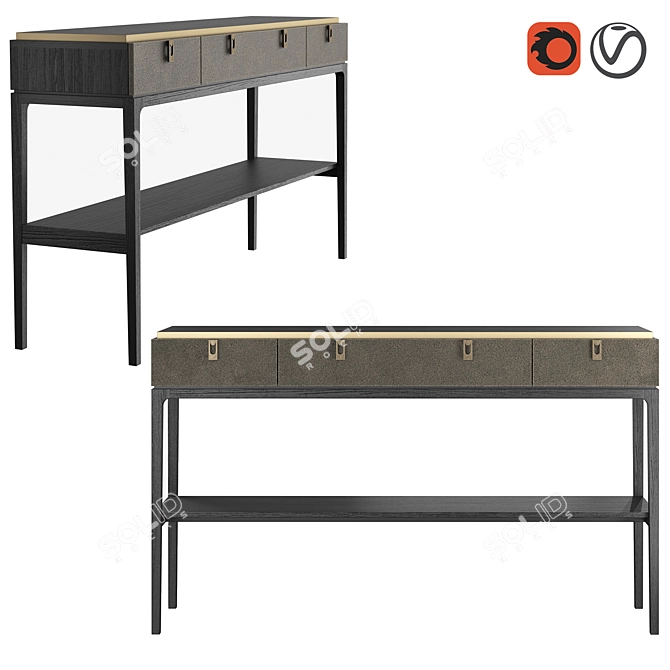 Luxury Leather and Brass Console 3D model image 1