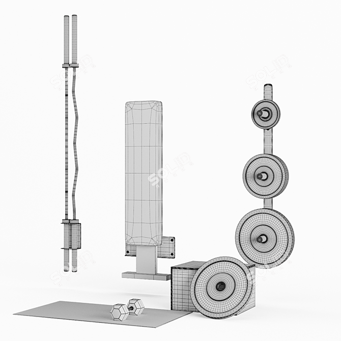 Home Fitness Set: Bars, Bench, Weights 3D model image 3