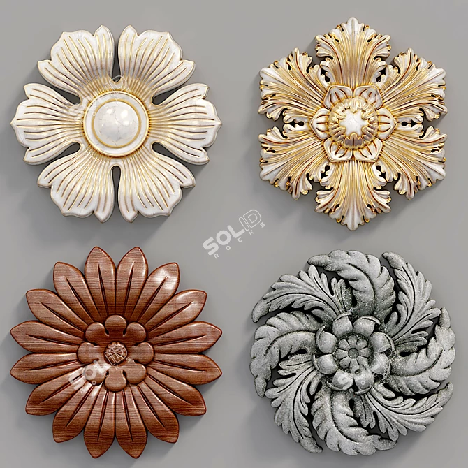 Dimensional Decorative Wall Rosettes 3D model image 1