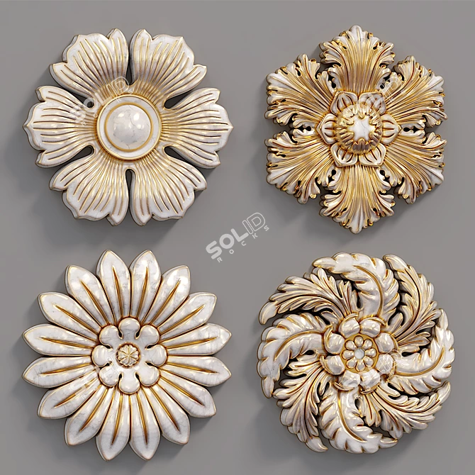 Dimensional Decorative Wall Rosettes 3D model image 2