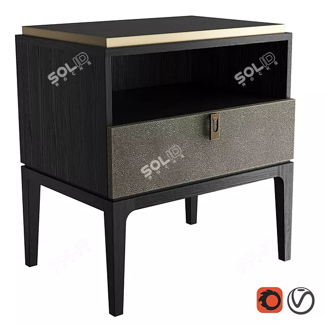 Glamour Bedside Table in Shagreen Leather & Brass 3D model image 1