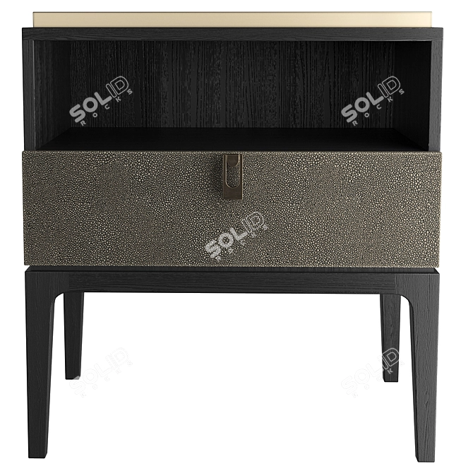 Glamour Bedside Table in Shagreen Leather & Brass 3D model image 2