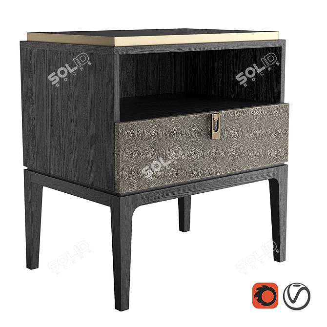 Glamour Bedside Table in Shagreen Leather & Brass 3D model image 5