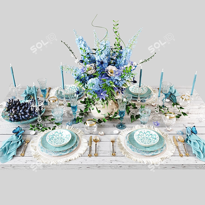 Turquoise Table Setting: Elegant and Vibrant 3D model image 1