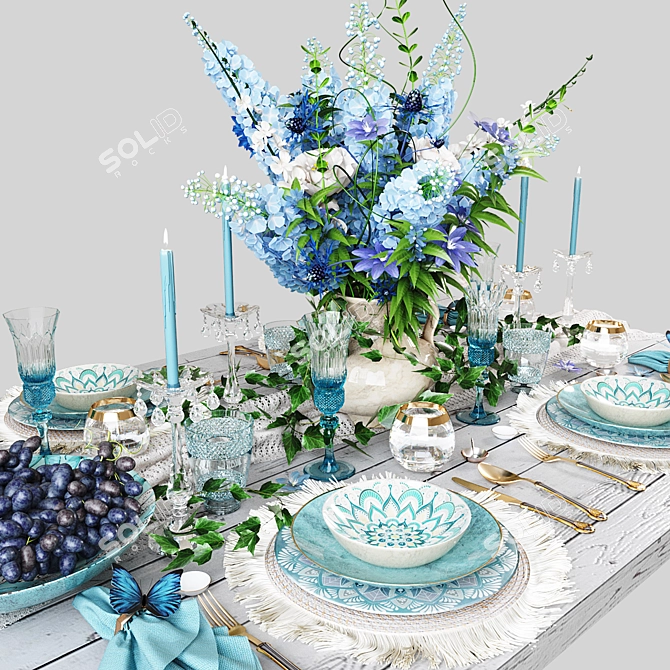 Turquoise Table Setting: Elegant and Vibrant 3D model image 2