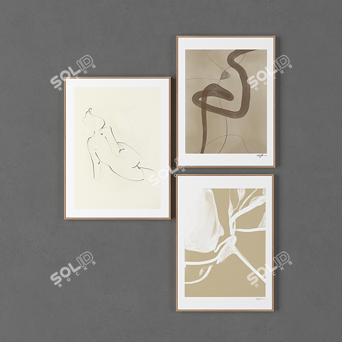 3-Piece Painting Collection with Various Frame Sizes 3D model image 1