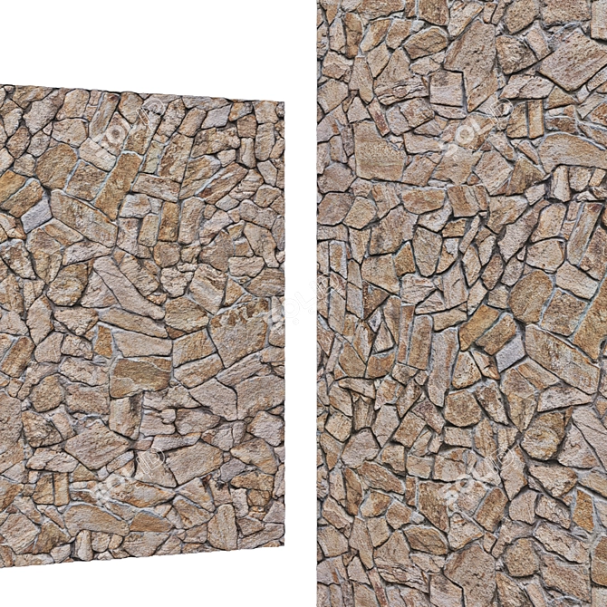 6K Old Stone Brick Wall Mosaic 3D model image 4