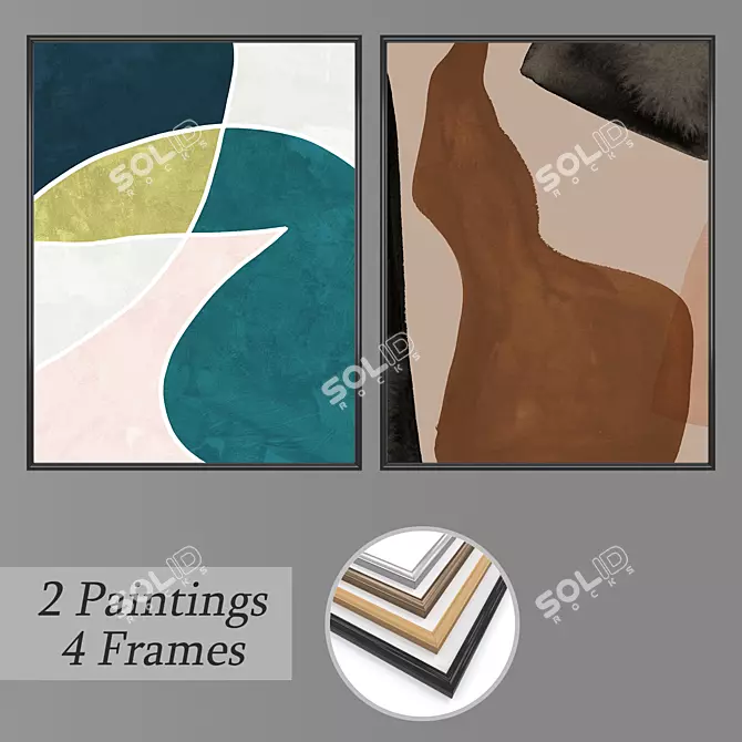 Elegant Wall Paintings Set 3D model image 1