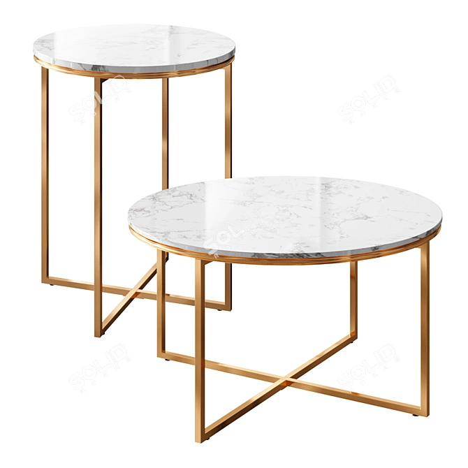 Elegant Marble Gold Table Set 3D model image 3