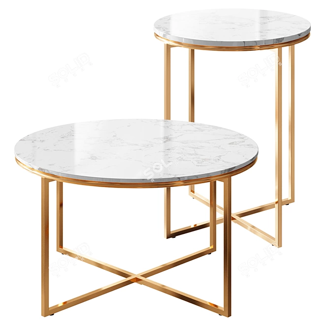 Elegant Marble Gold Table Set 3D model image 4