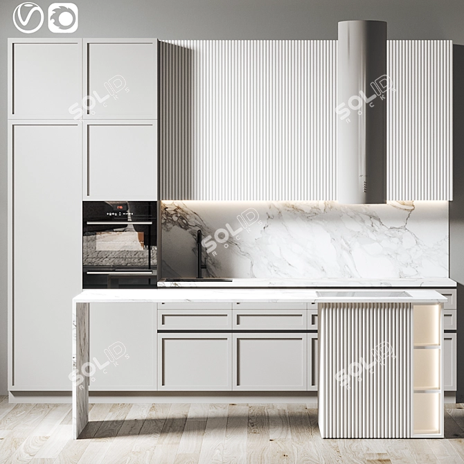 Modern Lacquered Kitchen Model 3D model image 1