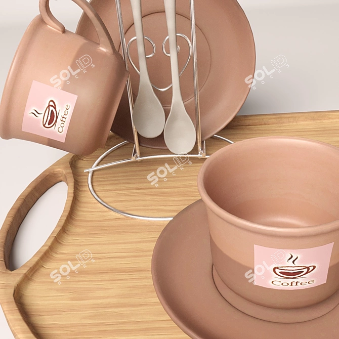 Elegant Brown Coffee Set - Vray & Corona Compatible 3D model image 2