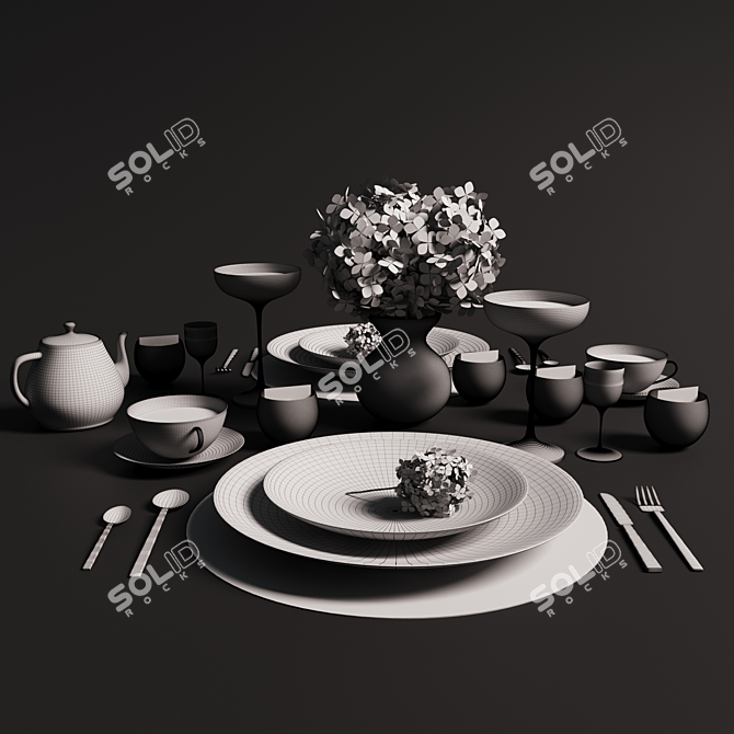 Elegant Tableware Set 3D model image 2