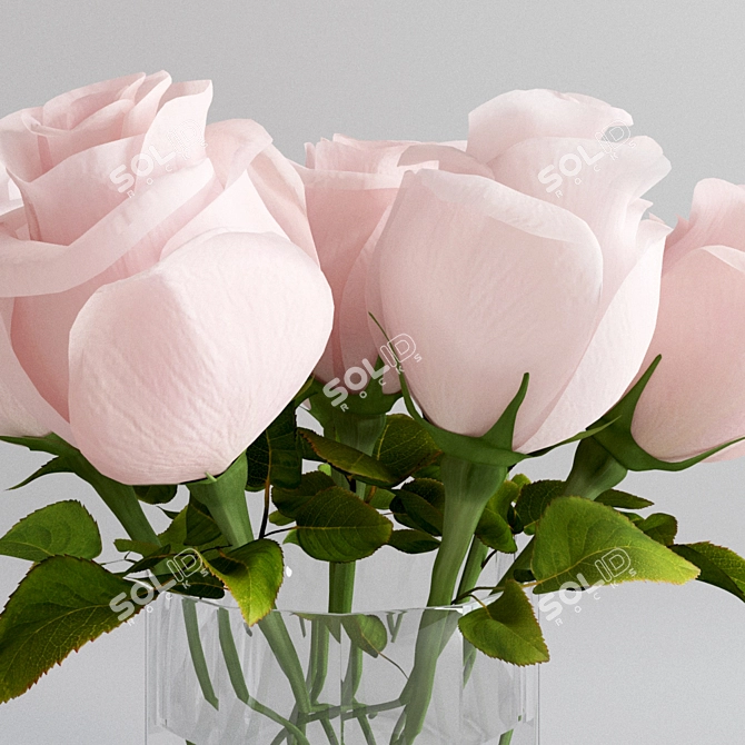 Pink Rose Bouquet in Cut Glass Vase 3D model image 2