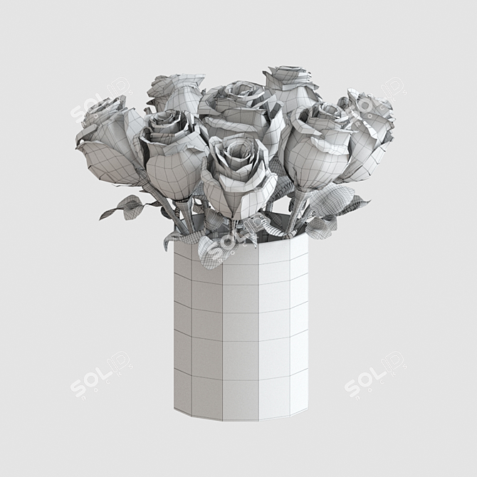 Pink Rose Bouquet in Cut Glass Vase 3D model image 3