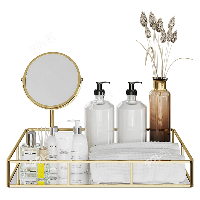 Bathroom Bliss Set: Mirror Tray, Decorative Bottle, Moisturizing Balm 3D model image 1