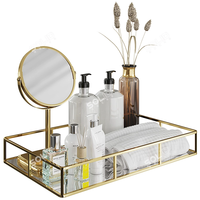 Bathroom Bliss Set: Mirror Tray, Decorative Bottle, Moisturizing Balm 3D model image 2