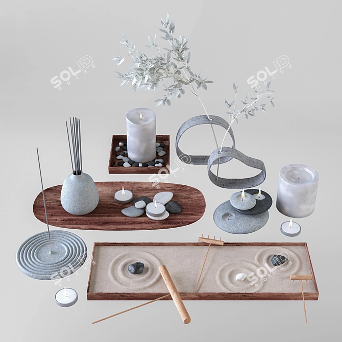 Serene Zen Garden Decor Set 3D model image 2