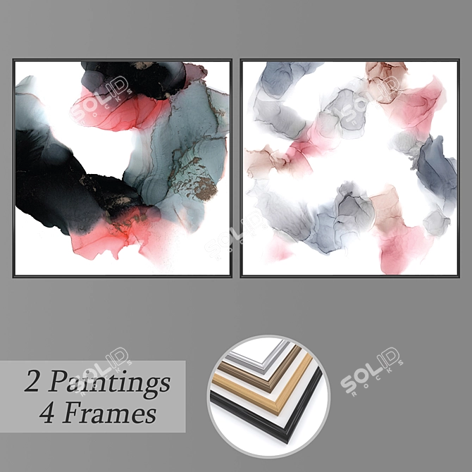 Art Gallery Set: 2 Paintings, 4 Frame Options 3D model image 1