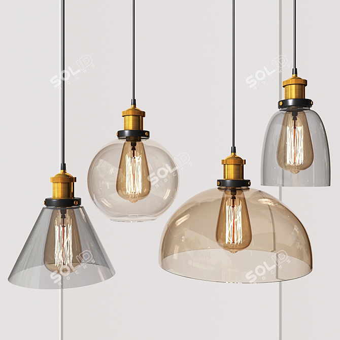 Polished Steel Glass Pendant Lamp 3D model image 1