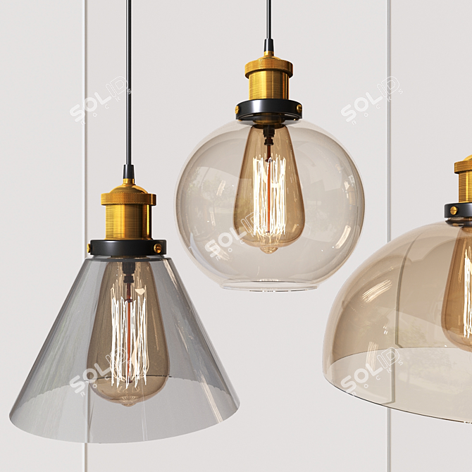 Polished Steel Glass Pendant Lamp 3D model image 3