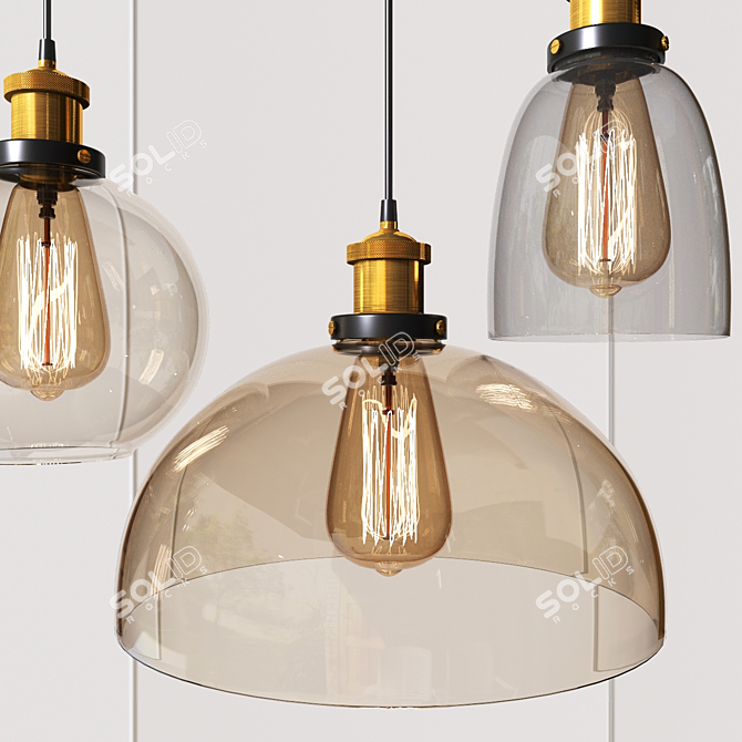 Polished Steel Glass Pendant Lamp 3D model image 4