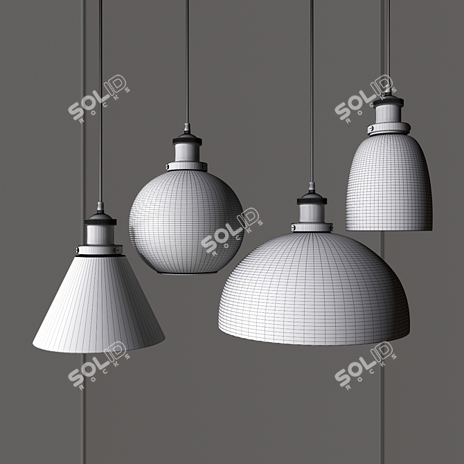 Polished Steel Glass Pendant Lamp 3D model image 5