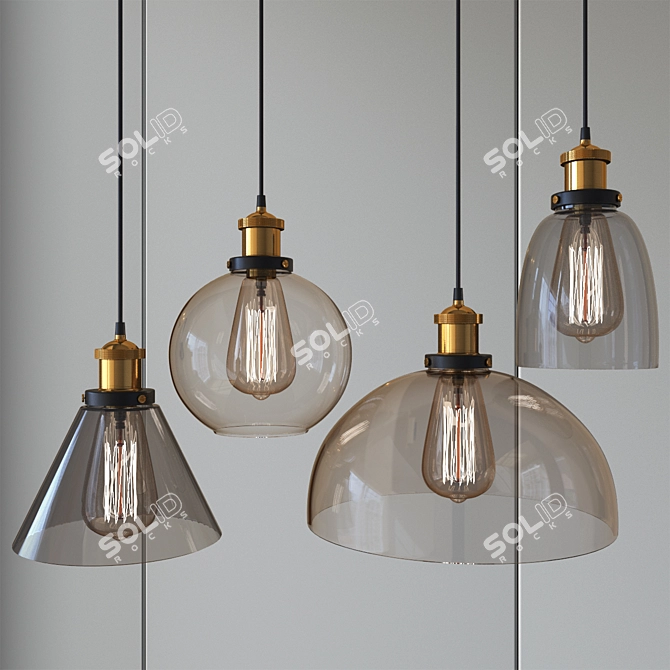 Polished Steel Glass Pendant Lamp 3D model image 7