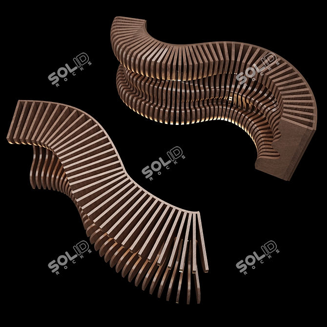 Elegant Curved Wooden Walls 3D model image 4