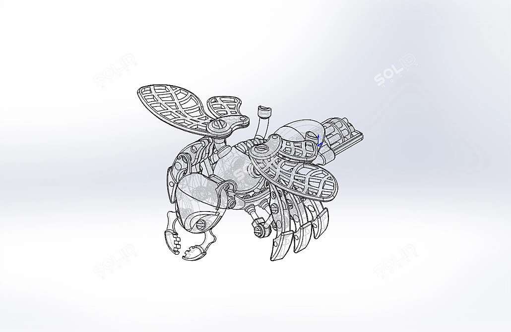 Mechanical Bee with Gatling Gun Collectible Toy 3D model image 3