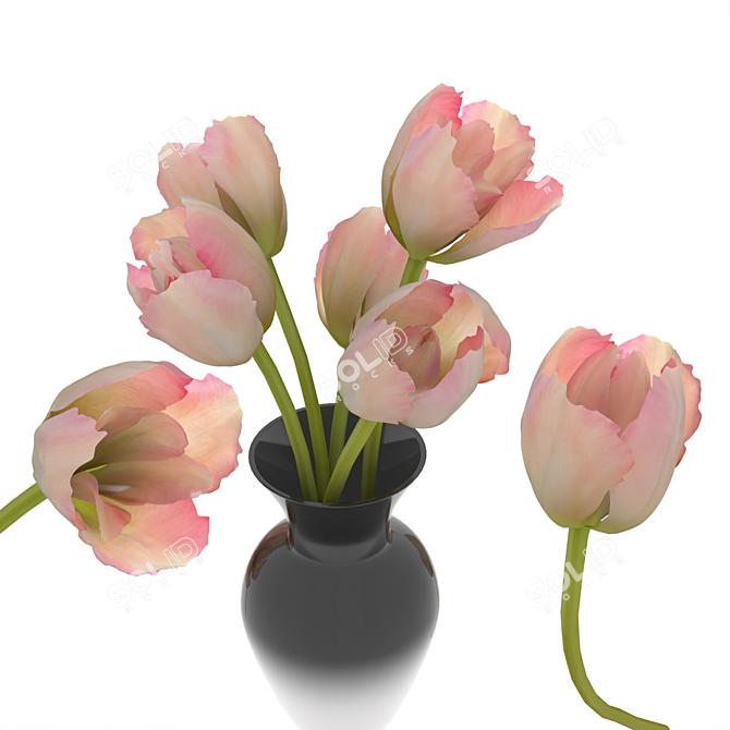 Elegant 5-Tulip Ceramic Vase 3D model image 1