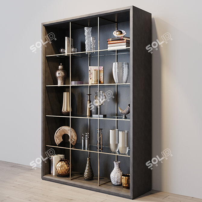 Eichholtz Hennessey Glass Cabinet: Charcoal Grey Oak Finish 3D model image 2