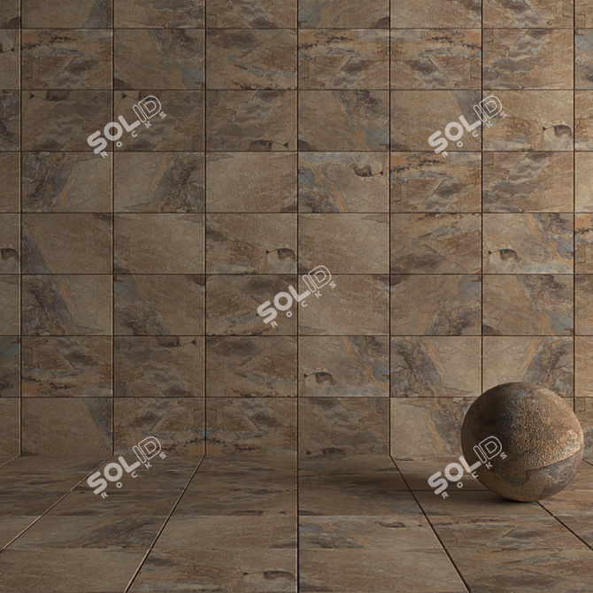 Key Stone Brown Stone Wall Tiles 3D model image 3