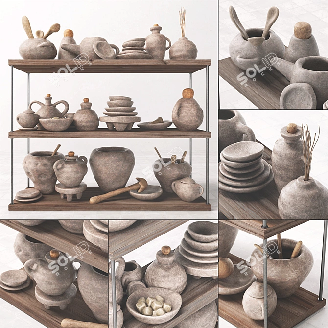 Sleek Clay Dishes Rack 3D model image 1