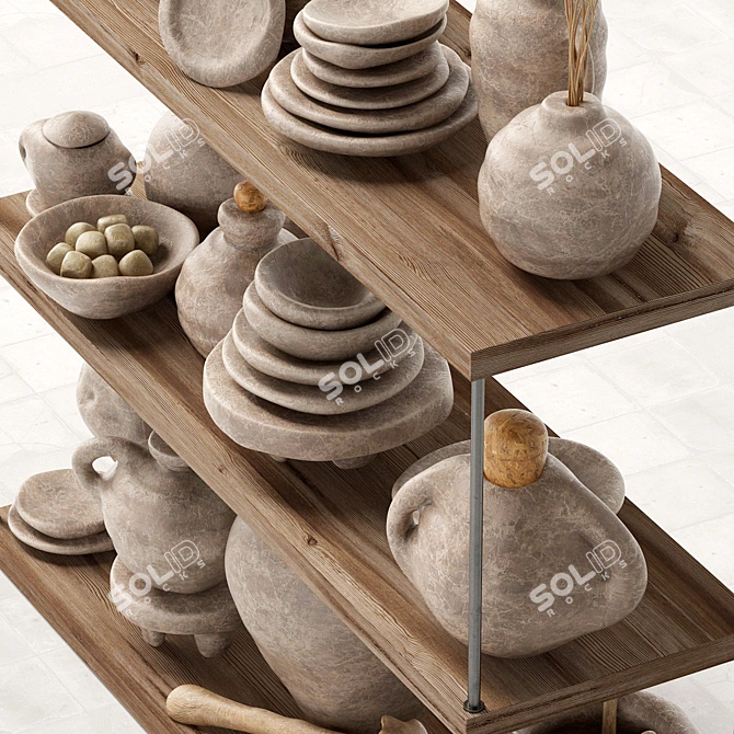 Sleek Clay Dishes Rack 3D model image 2