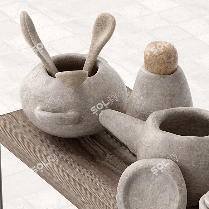 Sleek Clay Dishes Rack 3D model image 3