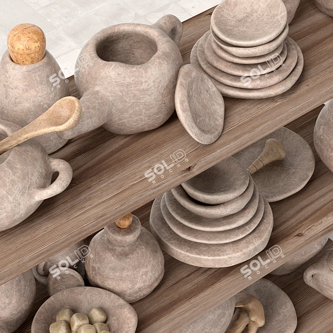 Sleek Clay Dishes Rack 3D model image 4