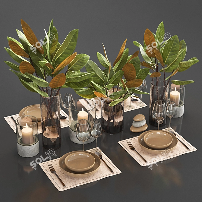 Magnolia Leaf Table Setting 3D model image 1