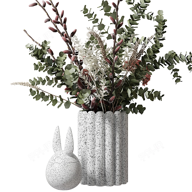 Eucalyptus Bouquet in White Vase 3D model image 2