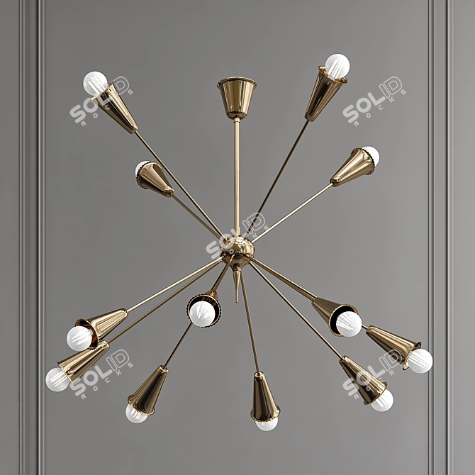 Sputnik_2 Chandelier: 1950s Brass Pendant 3D model image 1