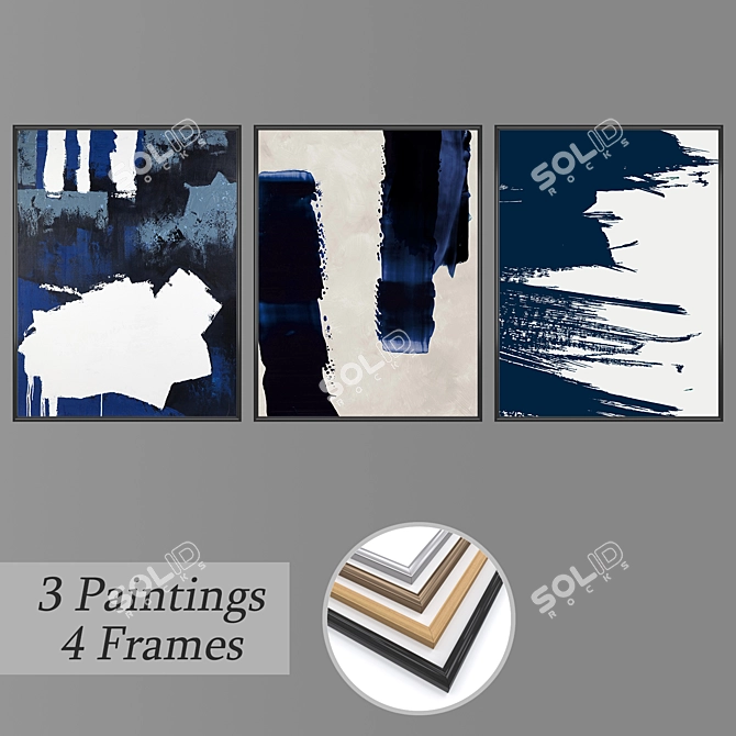 Modern Art Set 1459 | 3 Paintings & 4 Frame Options 3D model image 1
